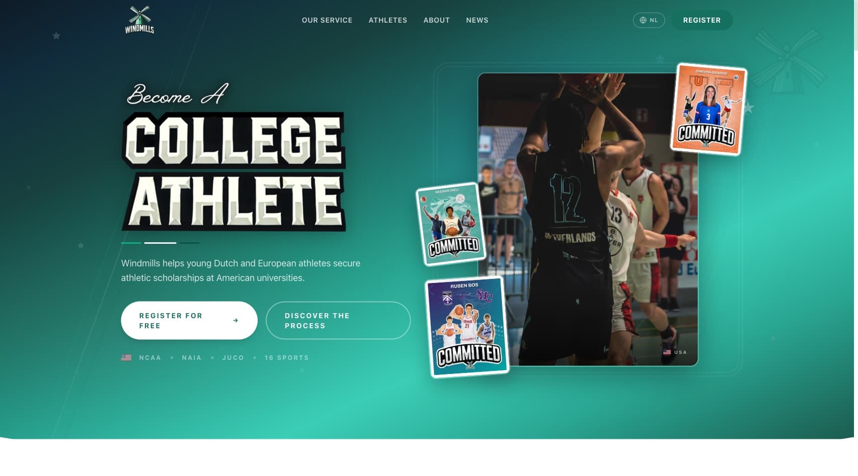 Windmills Sports website screenshot - sports recruitment project by Nurani